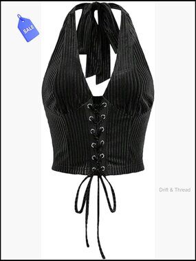 Halter Corset Crop Top Lace Up Open Back Concert Cowgirl Outfit